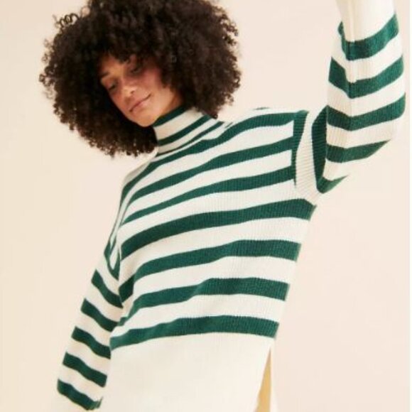 Anthropologie Sweaters - Flat White Striped Turtleneck Oversized Sweater